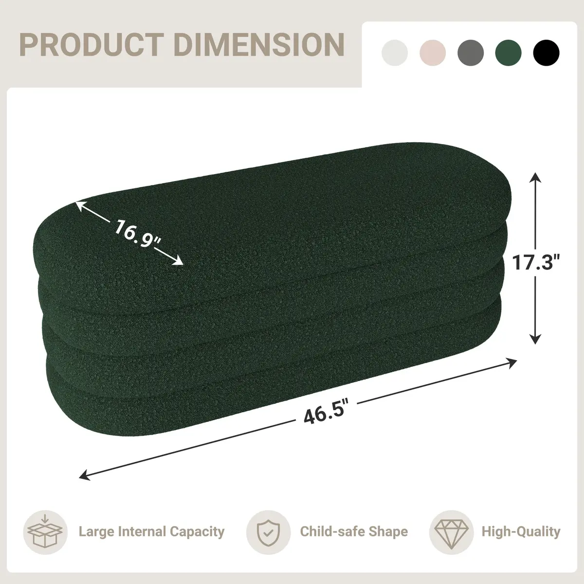 Busaurus Storage Ottoman Bench Upholstered Fabric Storage Bench for Bedroom End of Bed Large Oval Dark Green | Modern, Sturdy & Multi-Functional - view 6