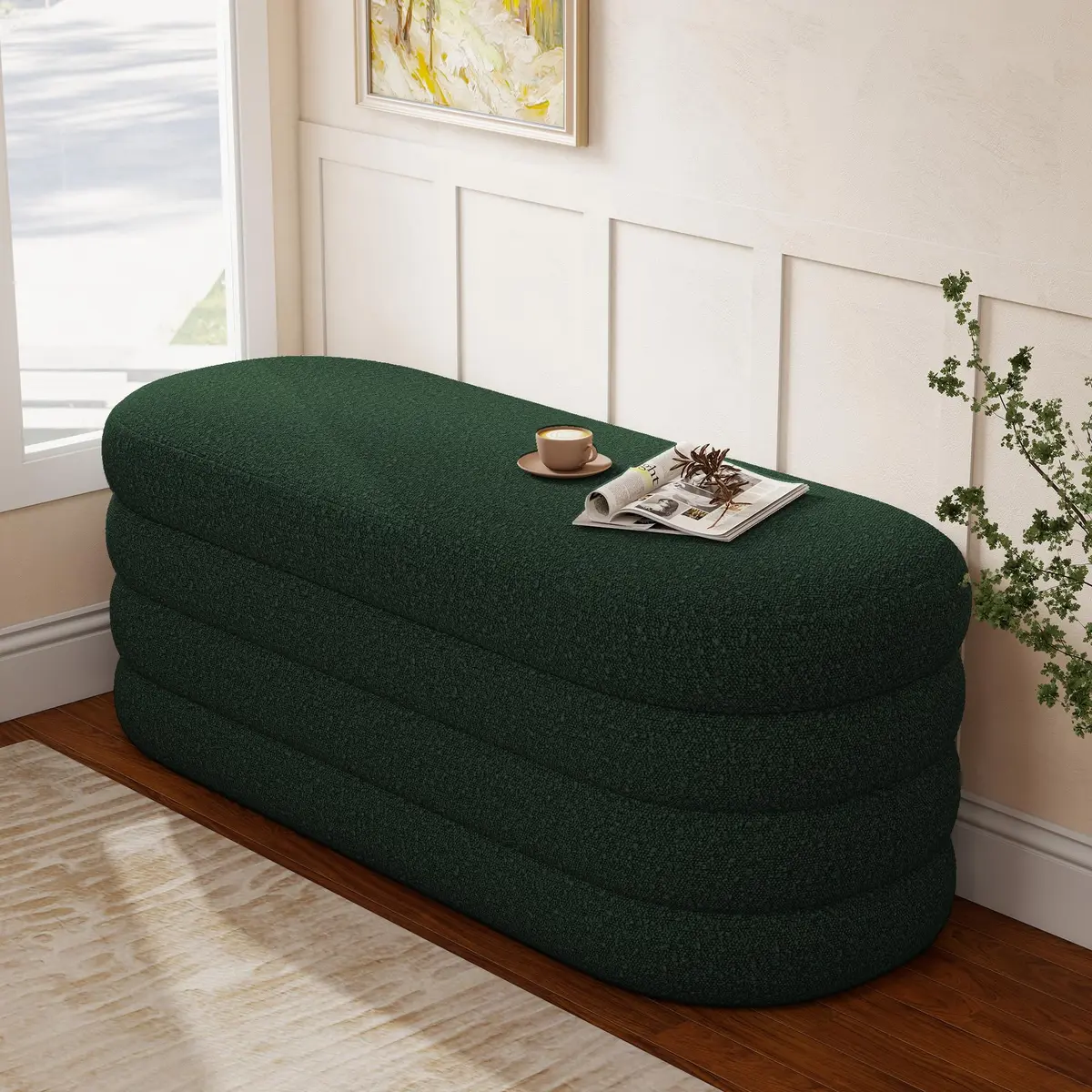Busaurus Storage Ottoman Bench Upholstered Fabric Storage Bench for Bedroom End of Bed Large Oval Dark Green | Modern, Sturdy & Multi-Functional - view 8