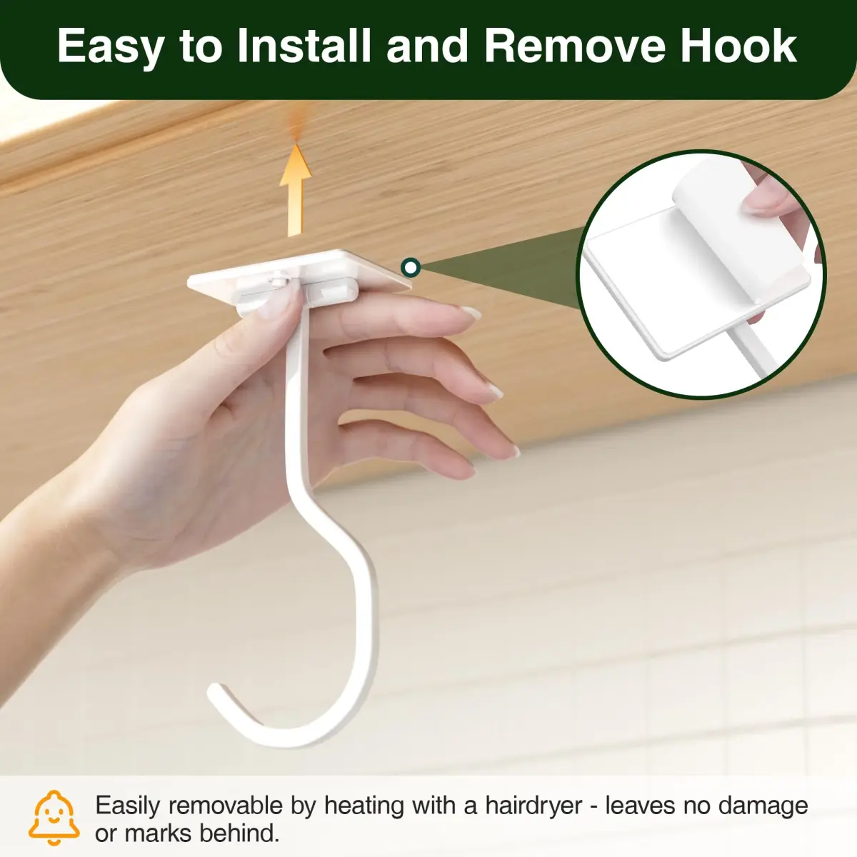 bussdis Adhesive Banana Hook Under Cabinet, White, 2 Pack | Mounts Securely, Frees Counter Space - view 4