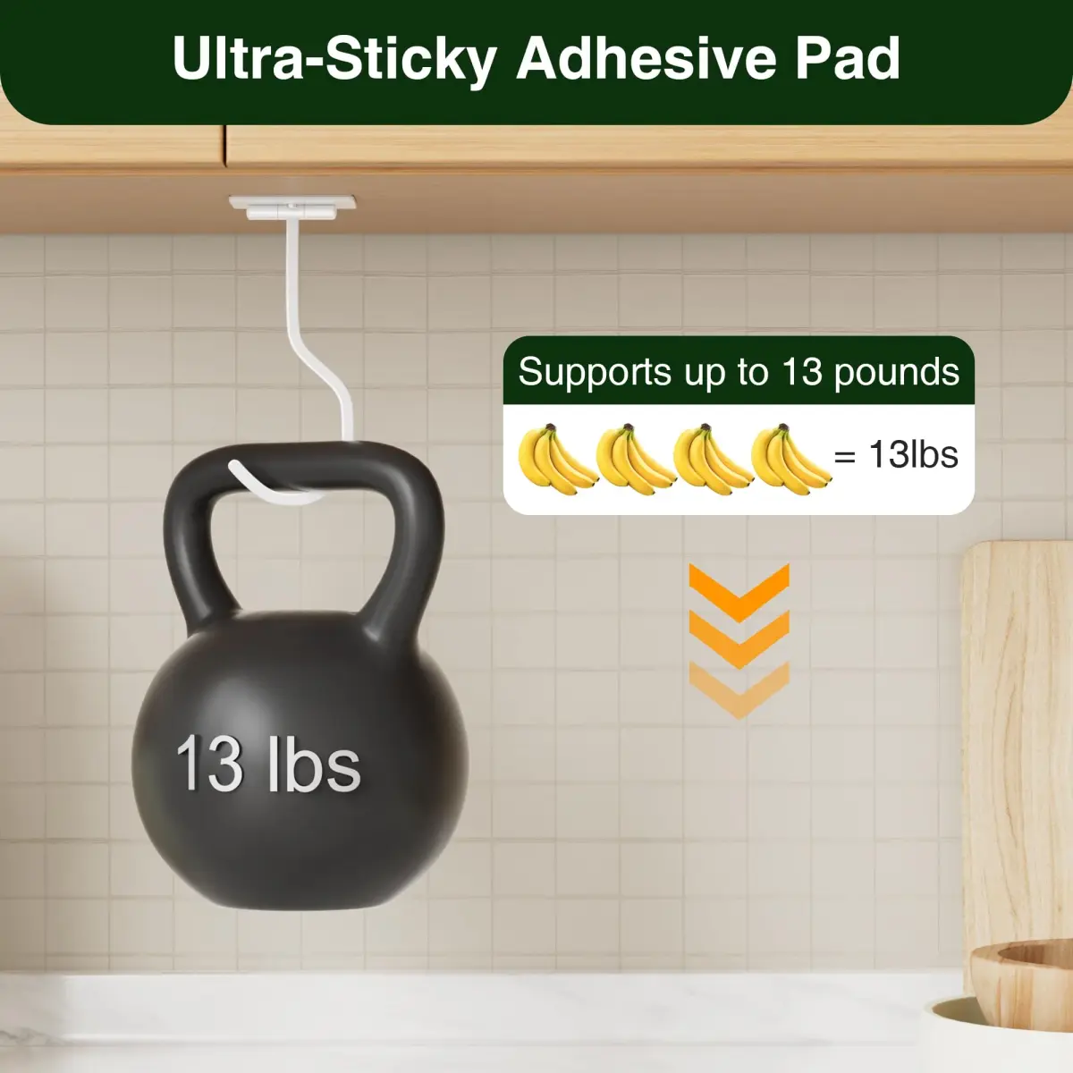 bussdis Adhesive Banana Hook Under Cabinet, White, 2 Pack | Mounts Securely, Frees Counter Space - view 5