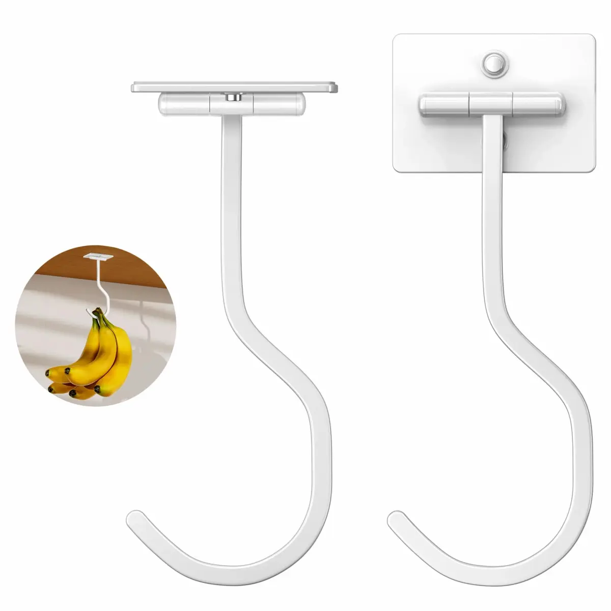 bussdis Adhesive Banana Hook Under Cabinet, White, 2 Pack | Mounts Securely, Frees Counter Space - main product image