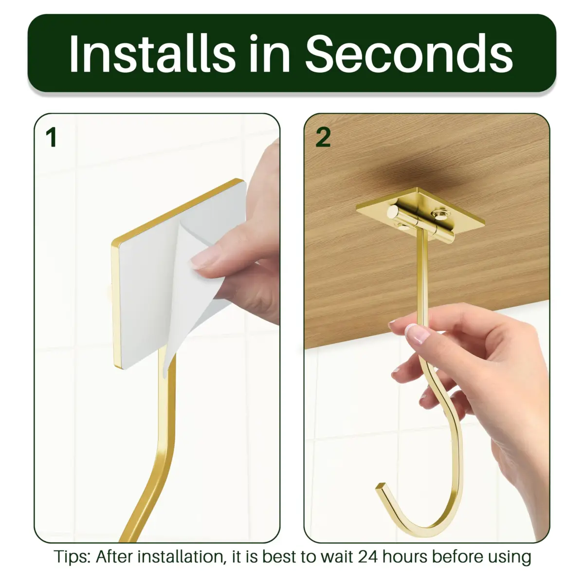 bussdis Foldable Banana Hook Gold | Space-Saving Under Cabinet Holder for Kitchen & RV (2-Pack) - view 5