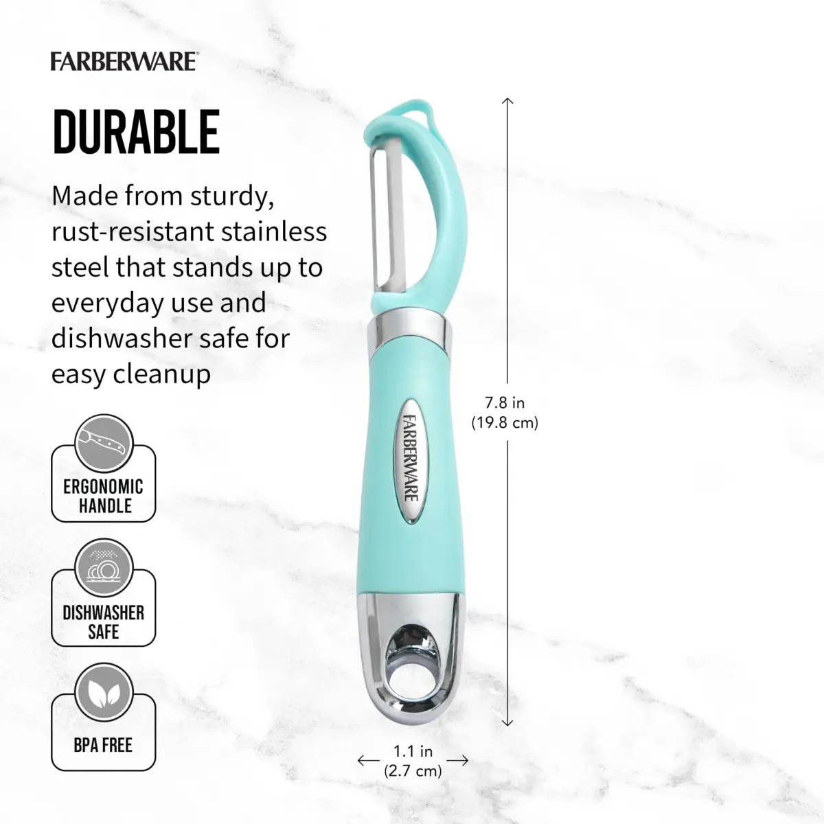 Farberware Pro2 Euro Peeler Aqua Sky | Sharp Stainless Steel Swivel Blade & Ergonomic Handle - view 2