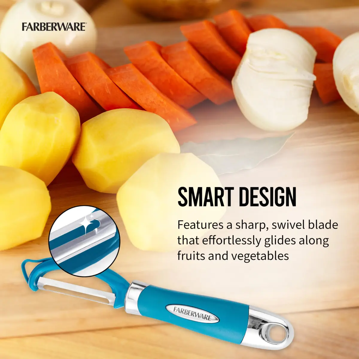 Farberware Pro2 Euro Vegetable Peeler with Ergonomic Handle, Razor-Sharp Stainless Steel Swivel Blade, Dishwasher Safe Kitchen Peeler for Potatoes, Fruits, Veggies - Dark Teal | Peeler Blade - view 4