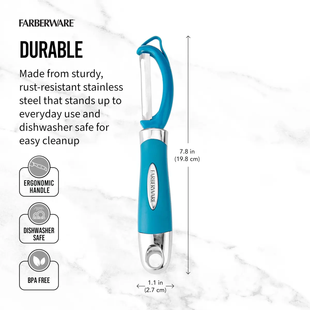 Farberware Pro2 Euro Vegetable Peeler with Ergonomic Handle, Razor-Sharp Stainless Steel Swivel Blade, Dishwasher Safe Kitchen Peeler for Potatoes, Fruits, Veggies - Dark Teal | Peeler Blade - view 2