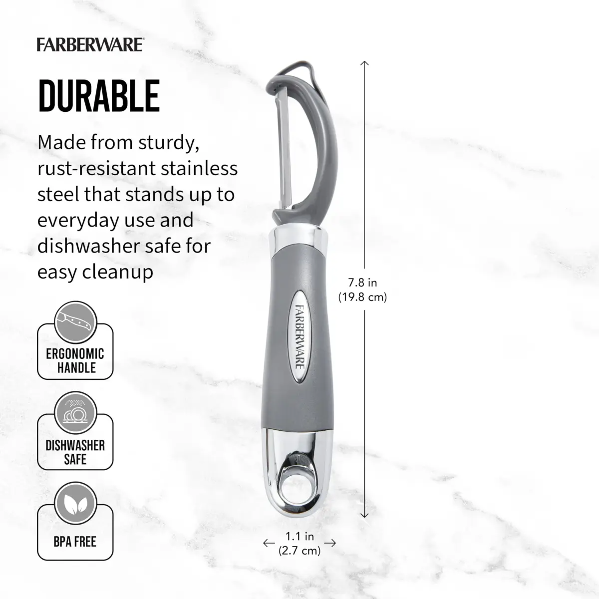 Farberware Professional Euro Vegetable Peeler with Ergonomic Handle, Razor-Sharp Stainless Steel Swivel Blade | 20 cm (7.87 inches) - view 2