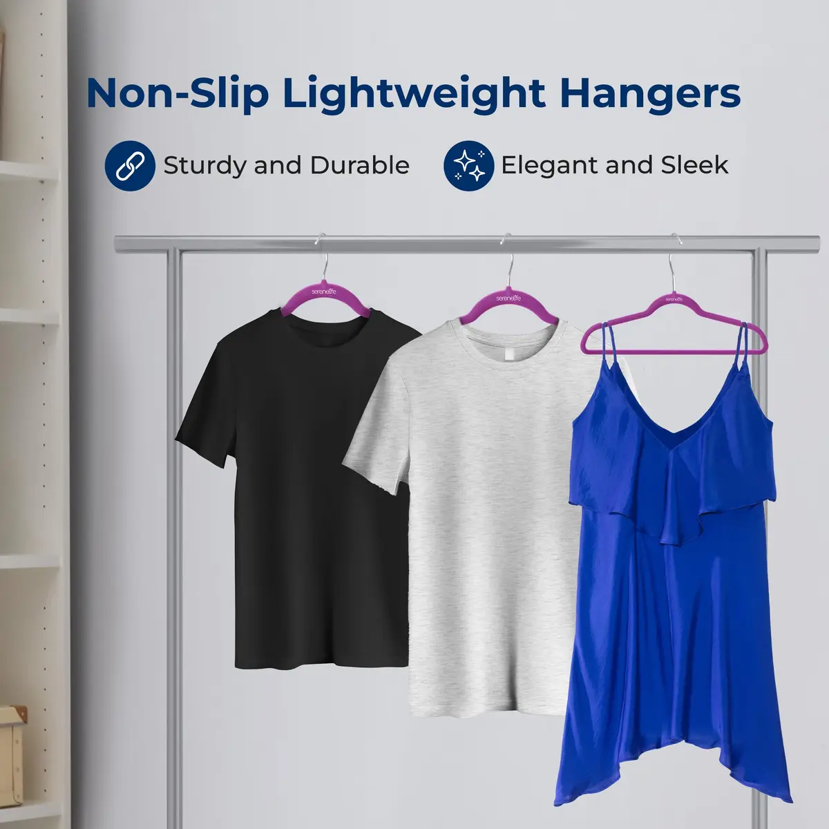 SereneLife Velvet Hangers 100 Pack Slim & Space Saving for Closets | Stylish & Heavy Duty - view 4