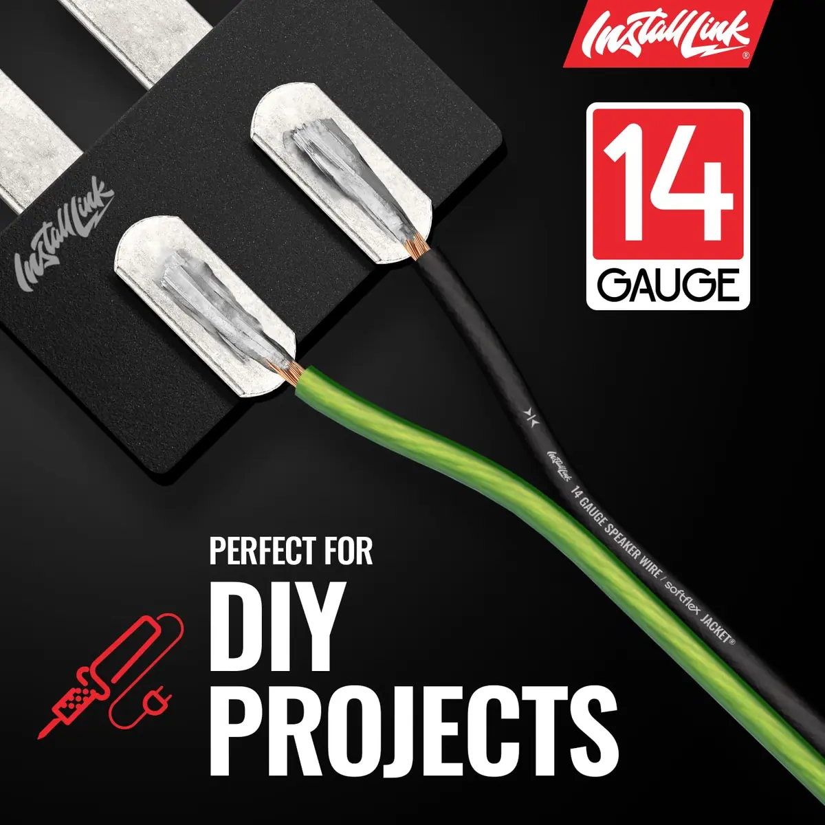 Install Link 14 AWG Gauge Speaker Wire (100 Feet) for Car & Home Theater | Copper Clad Aluminum (CCA) | Frosted Green/Black | Easy Install - view 6