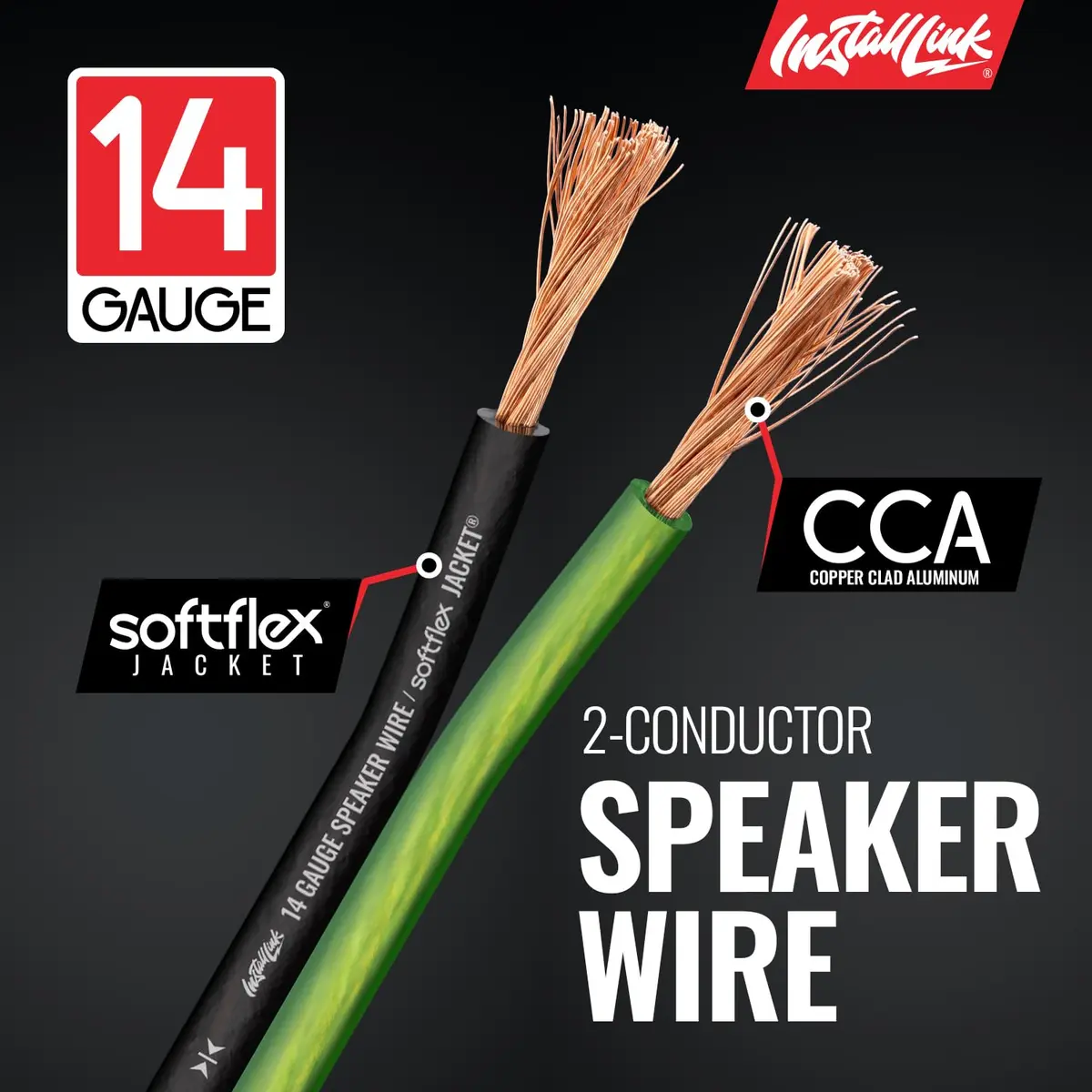 Install Link 14 AWG Gauge Speaker Wire (100 Feet) for Car & Home Theater | Copper Clad Aluminum (CCA) | Frosted Green/Black | Easy Install - view 7