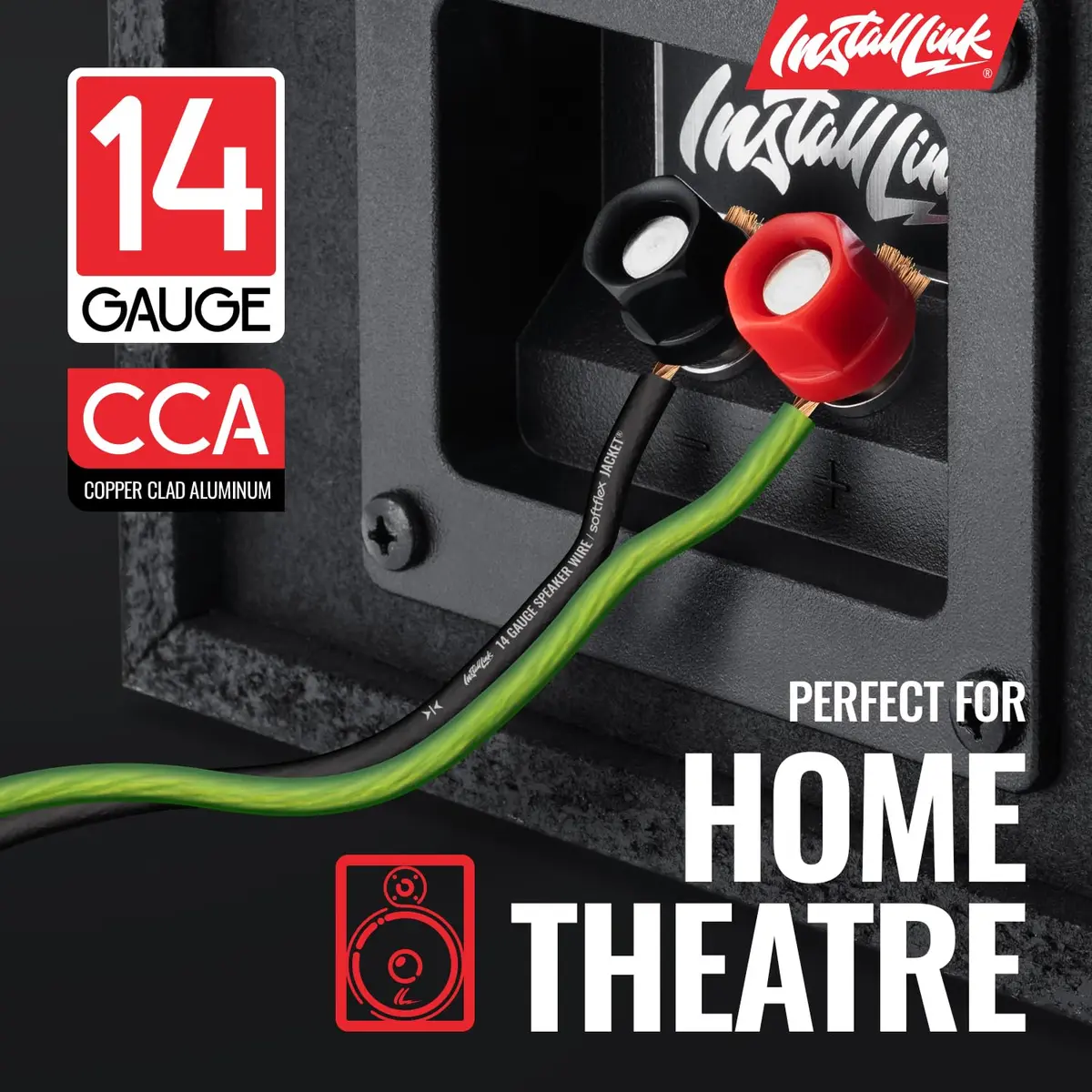 Install Link 14 AWG Gauge Speaker Wire (100 Feet) for Car & Home Theater | Copper Clad Aluminum (CCA) | Frosted Green/Black | Easy Install - view 2
