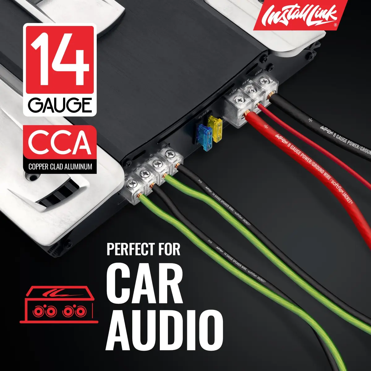 Install Link 14 AWG Gauge Speaker Wire (100 Feet) for Car & Home Theater | Copper Clad Aluminum (CCA) | Frosted Green/Black | Easy Install - view 4