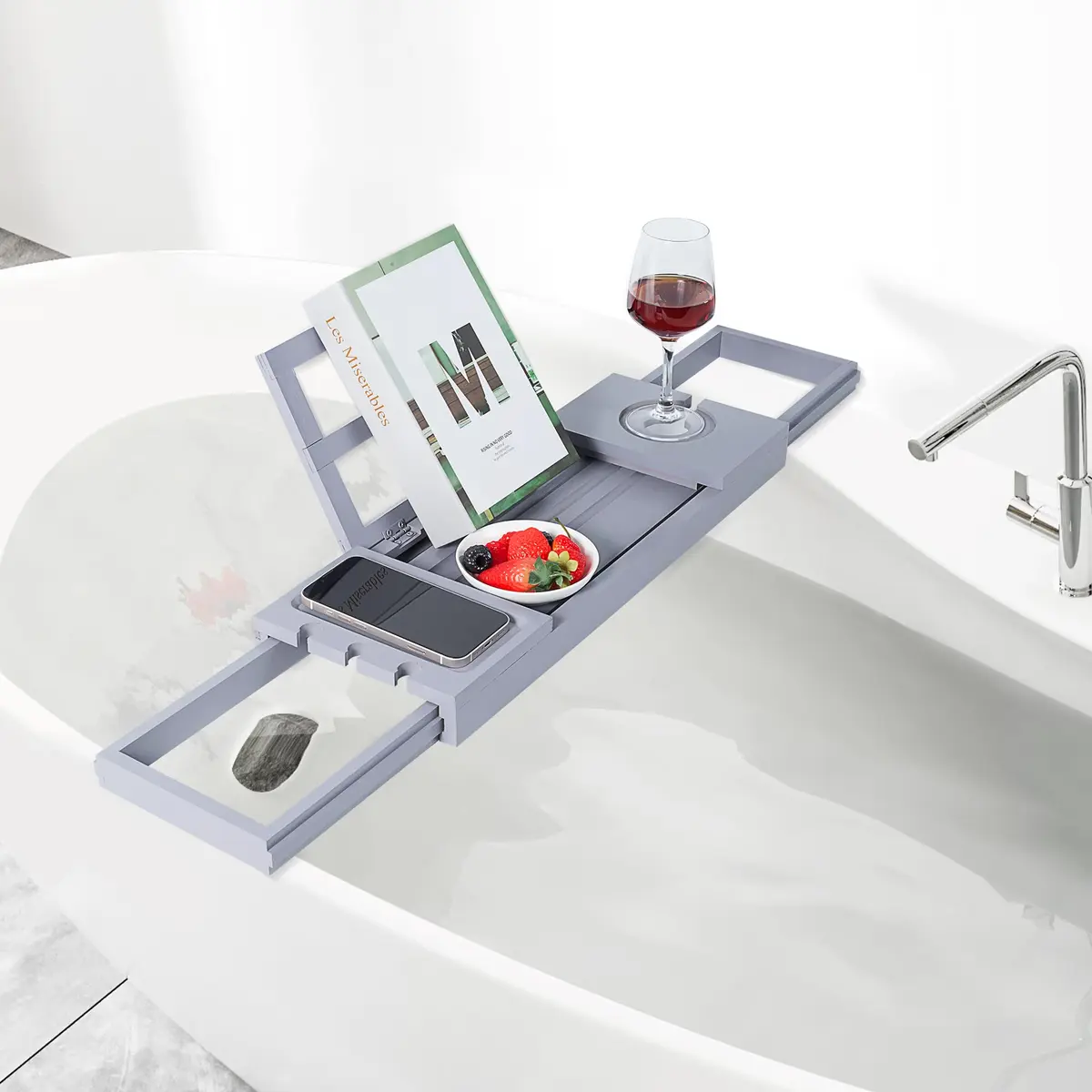 Utoplike Bathtub Tray Caddy Bamboo Adjustable | Space-Saving Bath Table for Tub - view 3