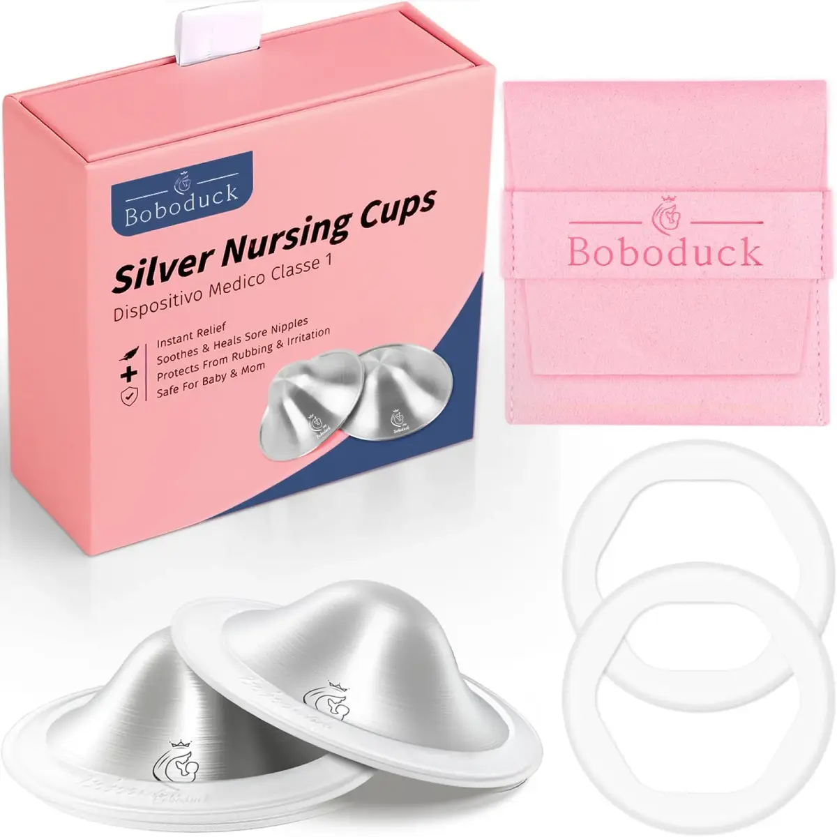 Boboduck 999 Sterling Silver Nipple Cups for Breastfeeding - Original Sore Nipple Relief - 2 Count - main product image