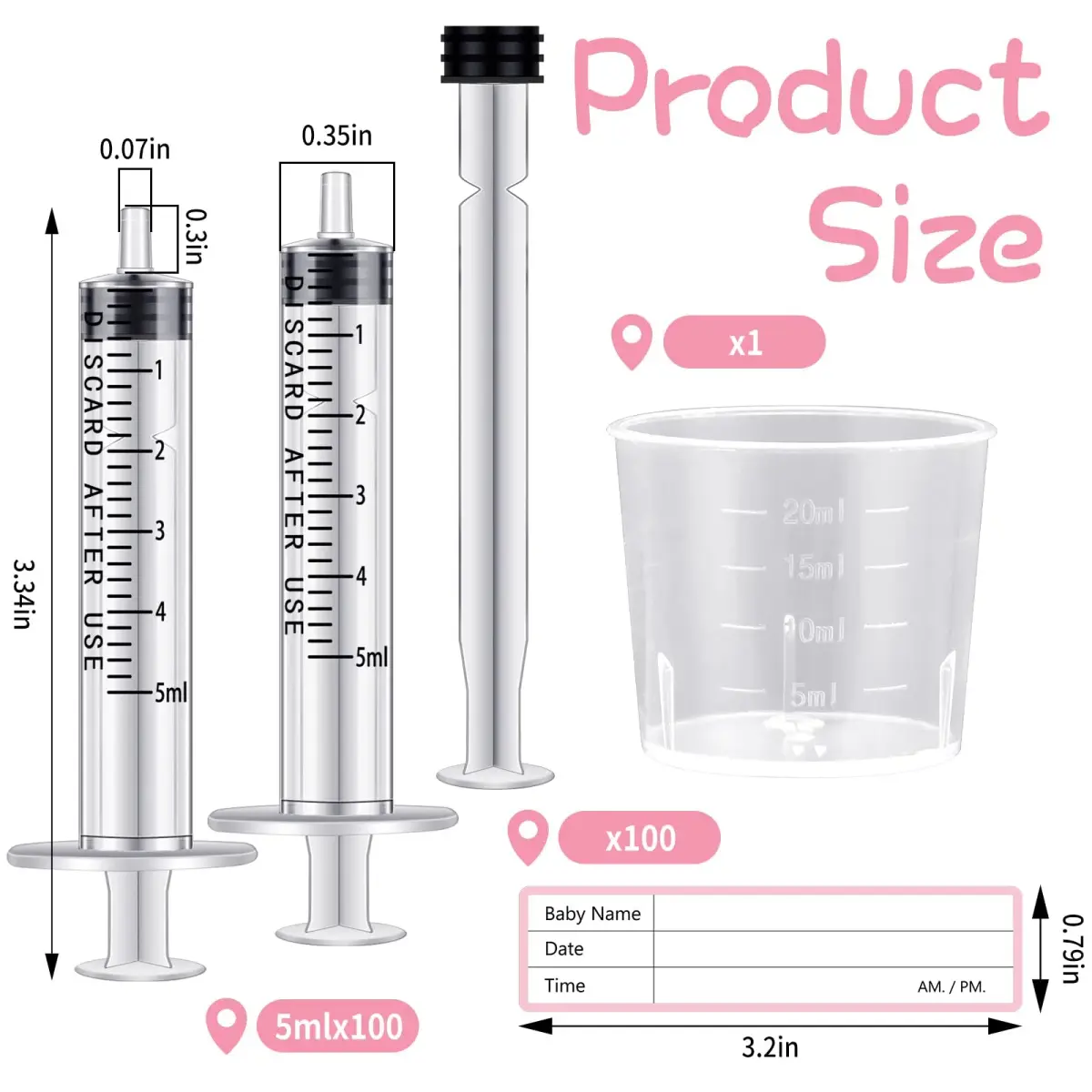 TrelaCo 100 Sets 5 ml Clear Colostrum Syringes with Caps & 20ml Cup | Sterile Sealed for Breast Milk Collection - view 2