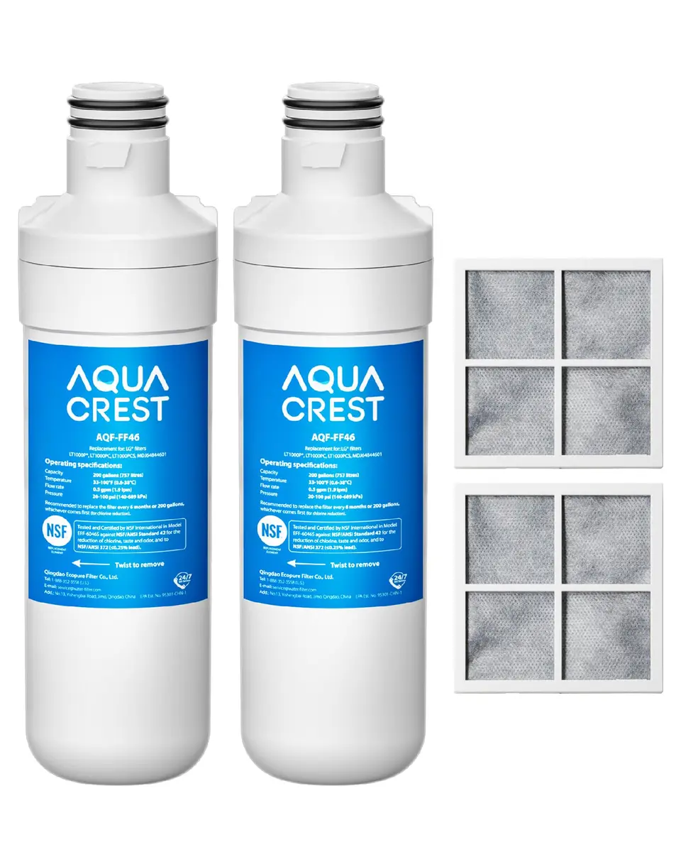 AQUA CREST LT1000PC Refrigerator Water Filter and Air Filter Combo | NSF Certified 2-Pack - main product image