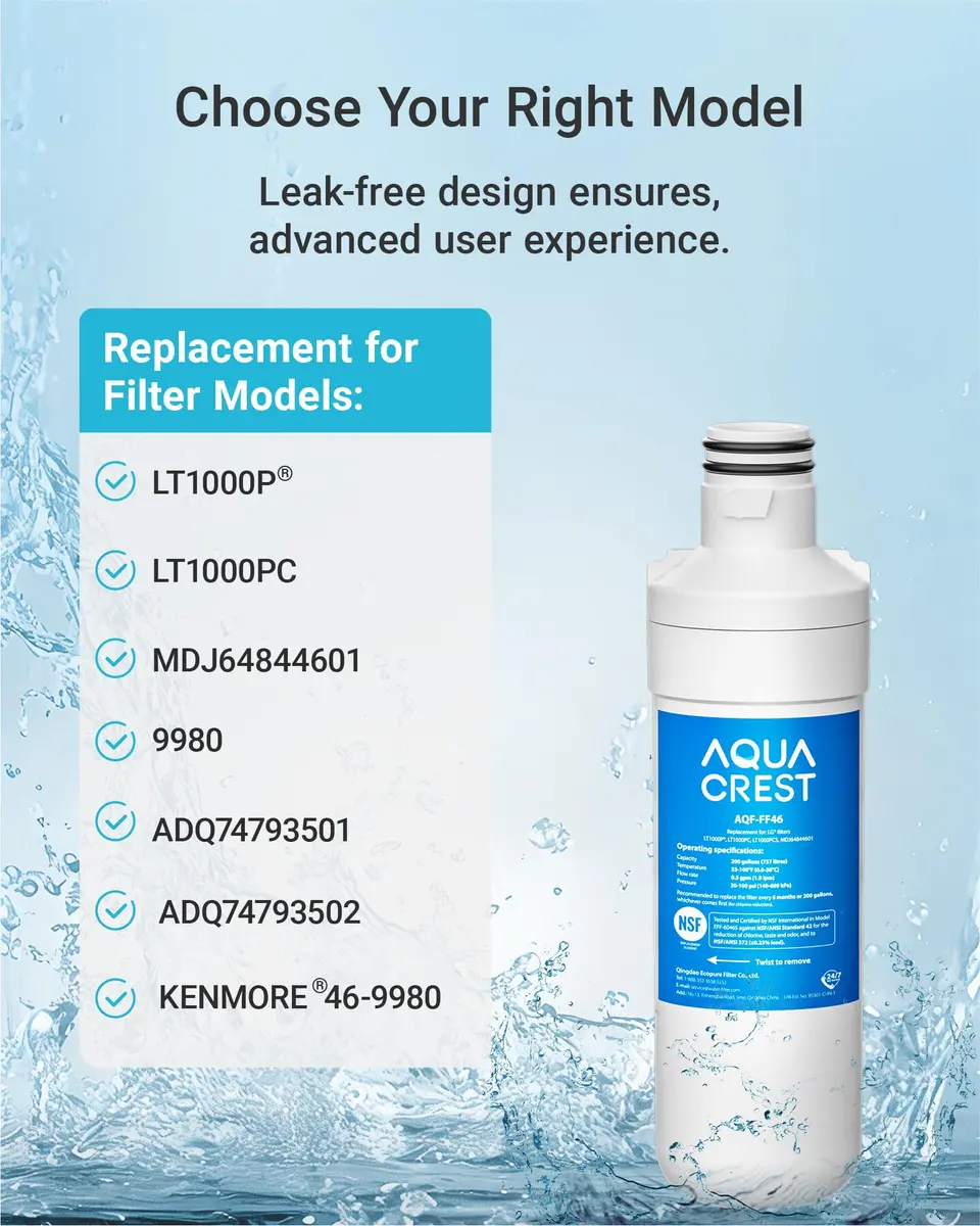 AQUA CREST LT1000PC Refrigerator Water Filter and Air Filter Combo | NSF Certified 2-Pack - view 2