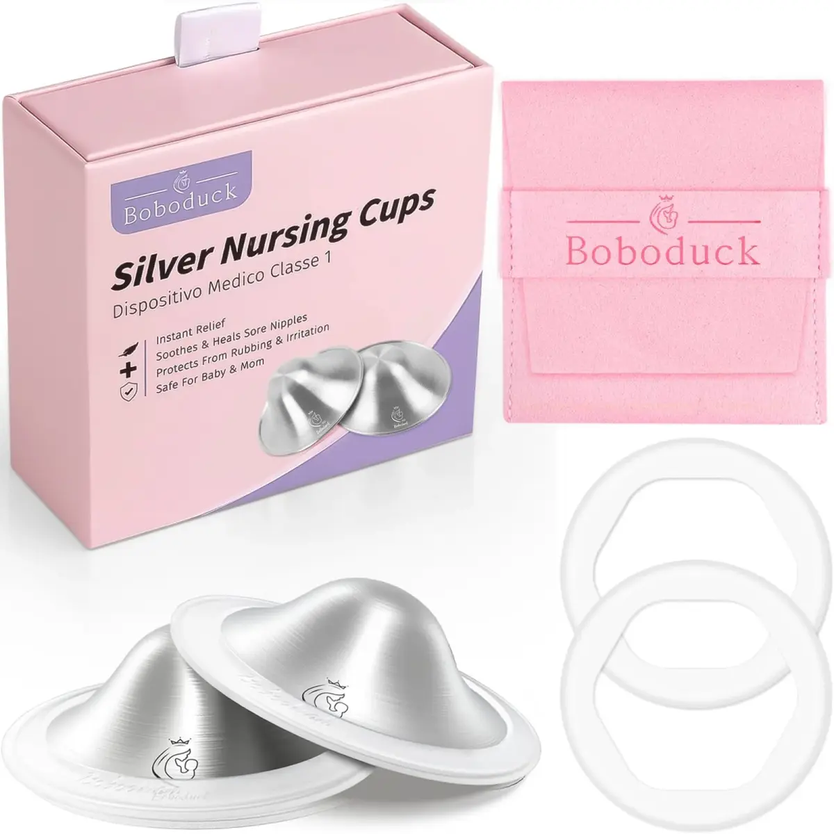 Boboduck 925 Sterling Silver Nipple Covers for Breastfeeding | Sore & Sensitive Nipple Relief - main product image