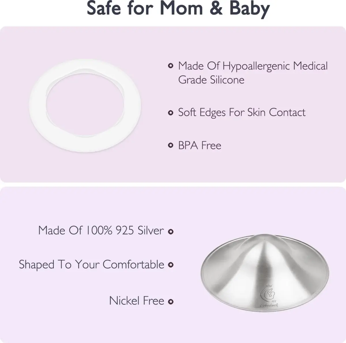 Boboduck 925 Sterling Silver Nipple Covers for Breastfeeding | Sore & Sensitive Nipple Relief - view 4
