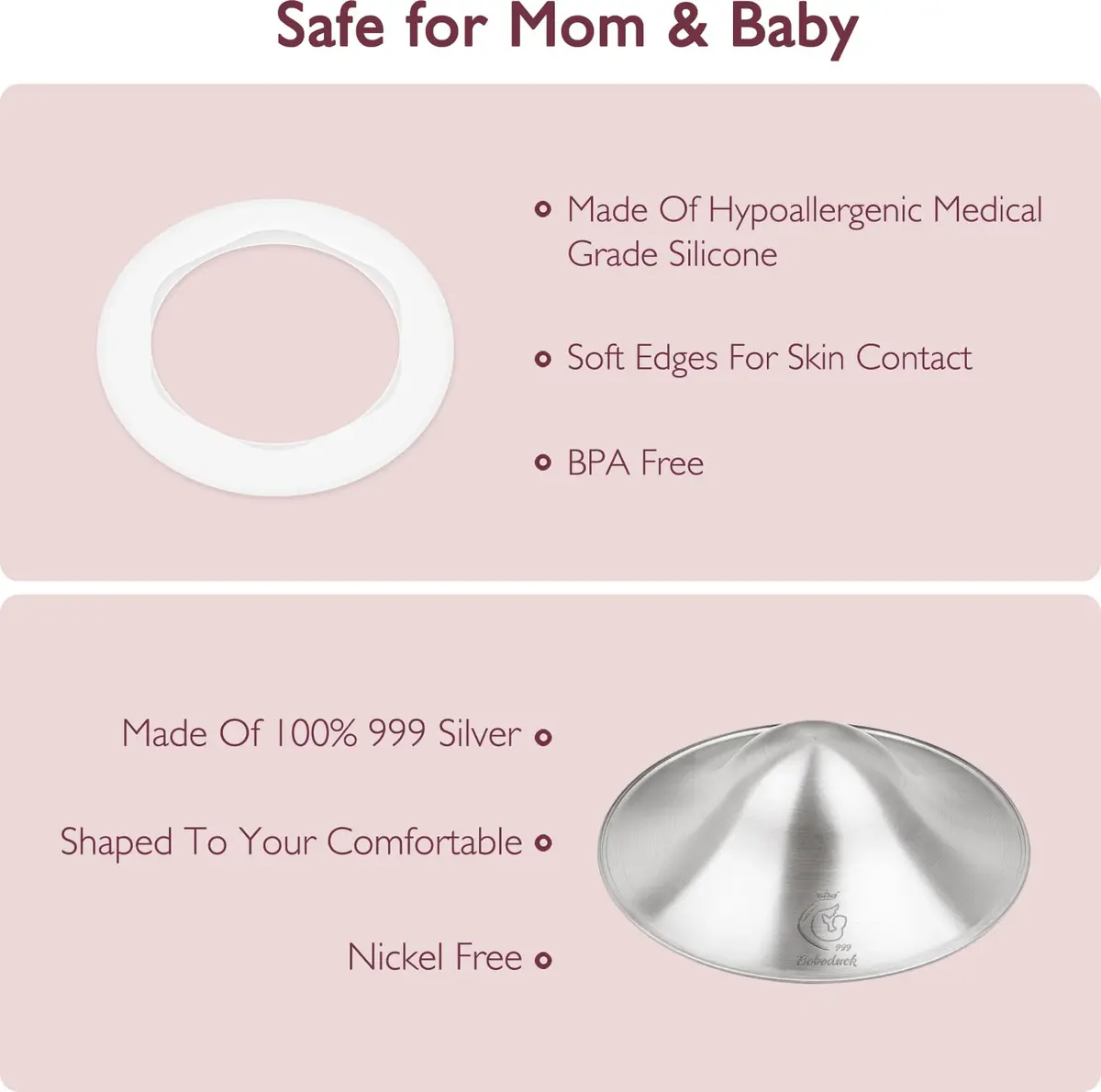 Boboduck 999 Sterling Silver Nipple Cups with Silicone Ring (2 Count) | Original Sore Nipple Relief - view 4