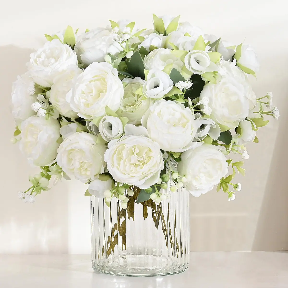 MARTINE MALL White Artificial Peonies Flowers | Silk Fake Bouquet for Home & Wedding Decor - main product image