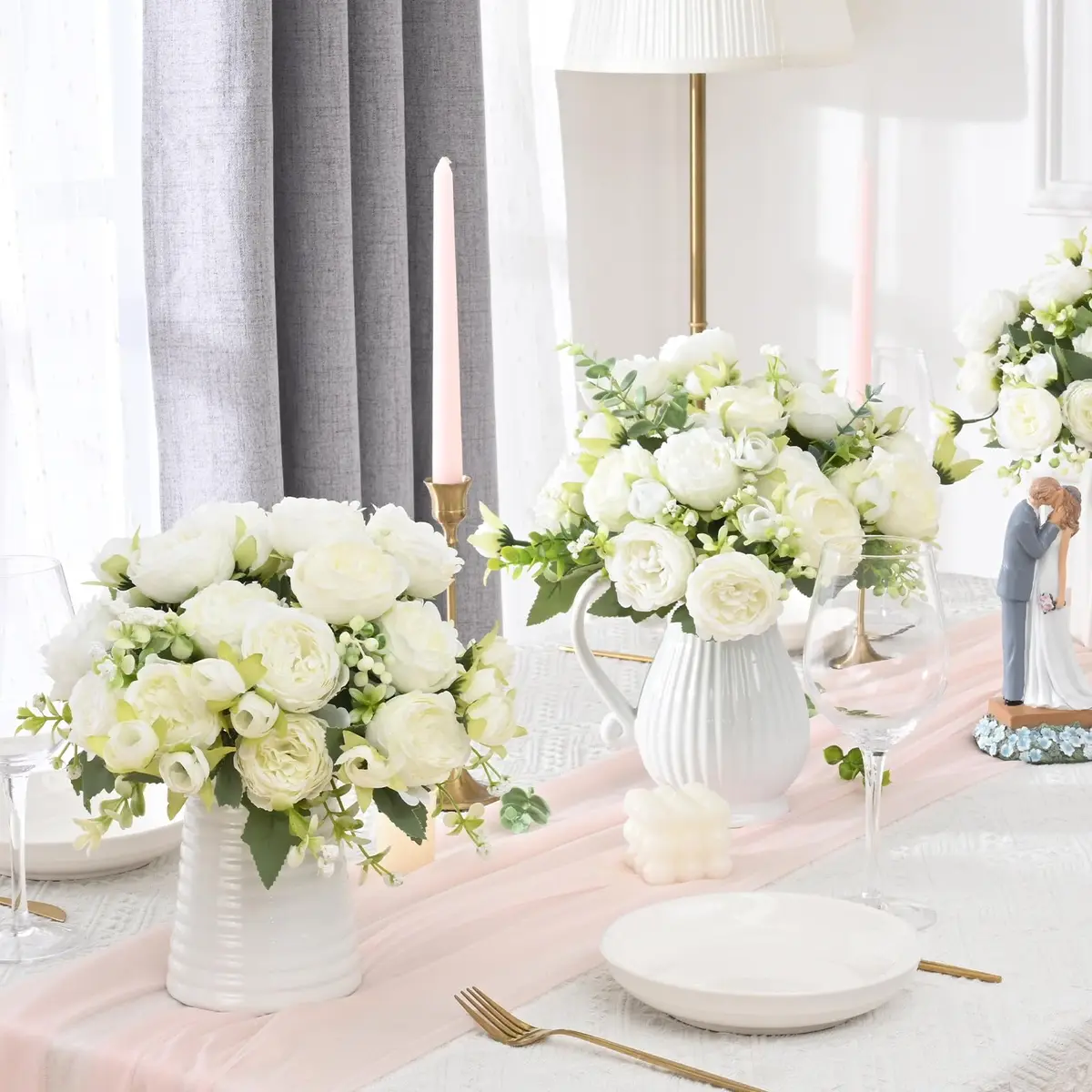 MARTINE MALL White Artificial Peonies Flowers | Silk Fake Bouquet for Home & Wedding Decor - view 6