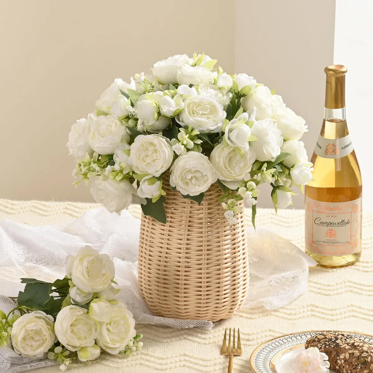 MARTINE MALL White Artificial Peonies Flowers | Silk Fake Bouquet for Home & Wedding Decor - view 7