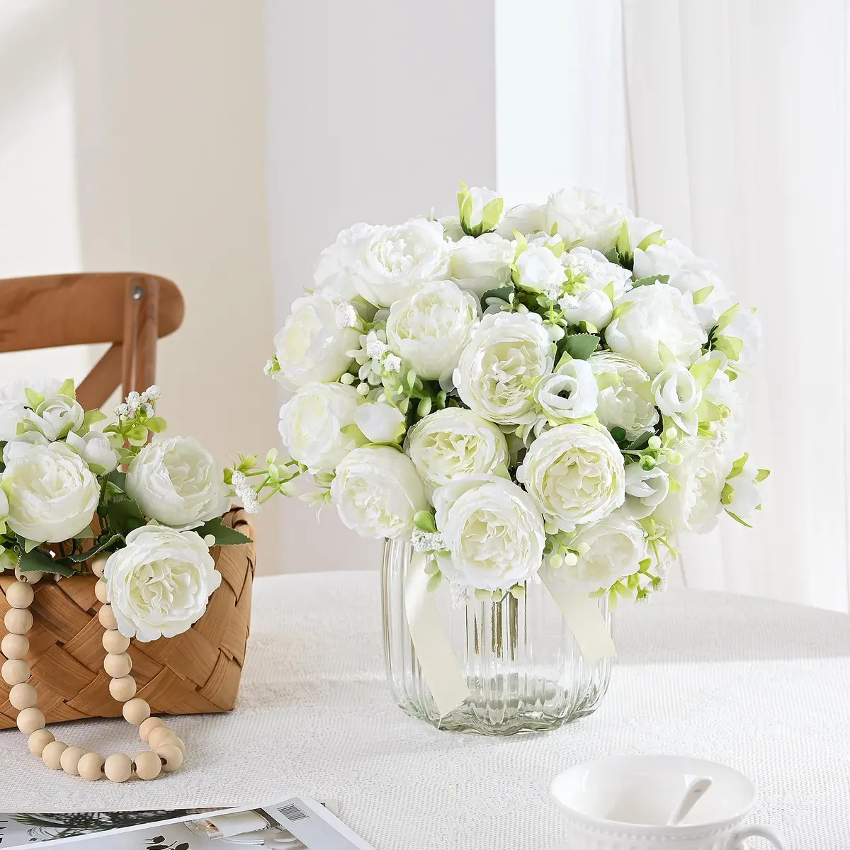 MARTINE MALL White Artificial Peonies Flowers | Silk Fake Bouquet for Home & Wedding Decor - view 8