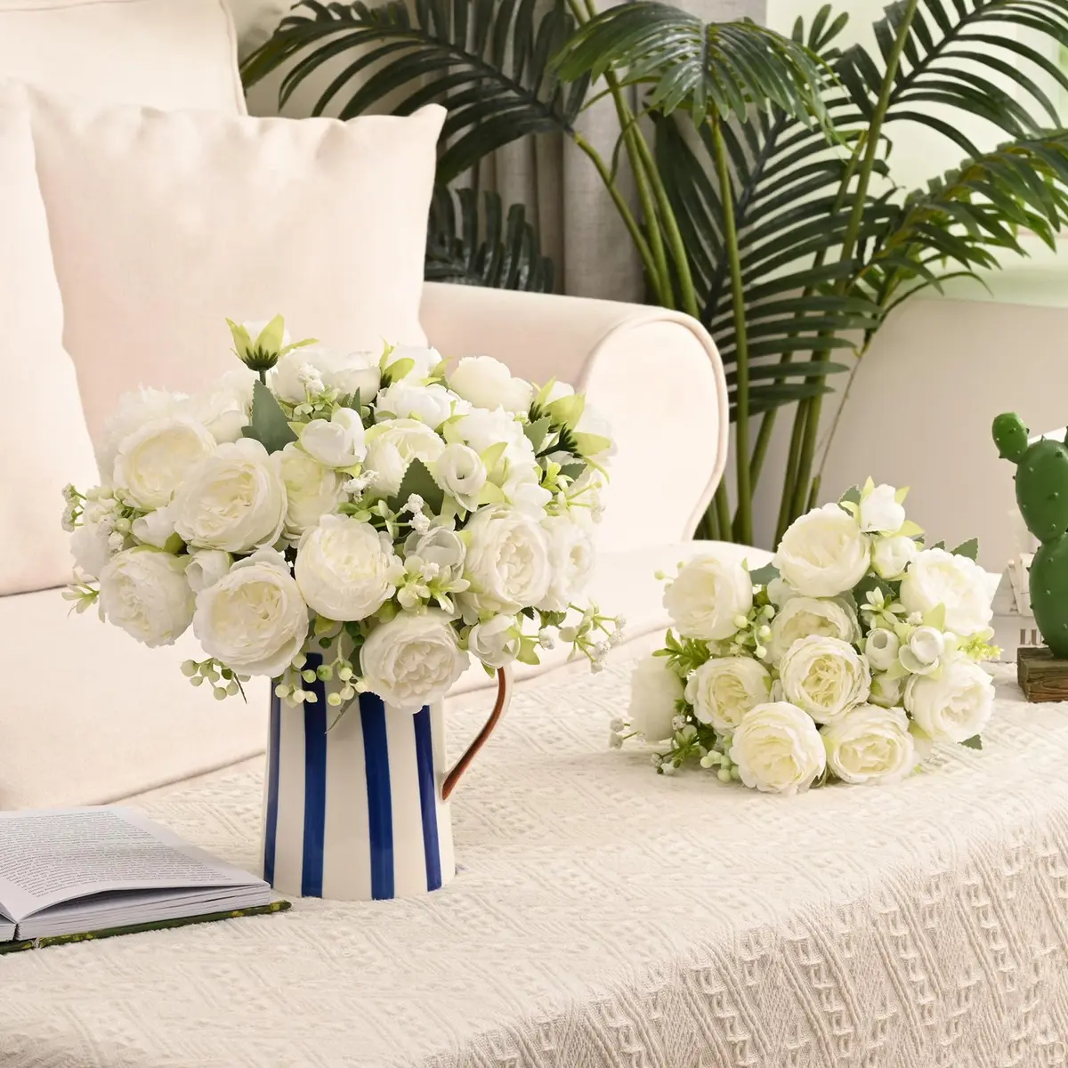 MARTINE MALL White Artificial Peonies Flowers | Silk Fake Bouquet for Home & Wedding Decor - view 9
