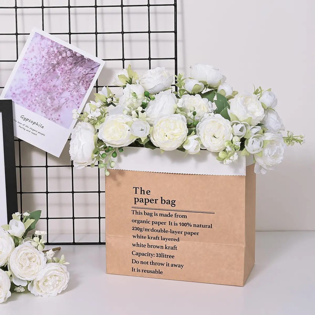 MARTINE MALL White Artificial Peonies Flowers | Silk Fake Bouquet for Home & Wedding Decor - view 3