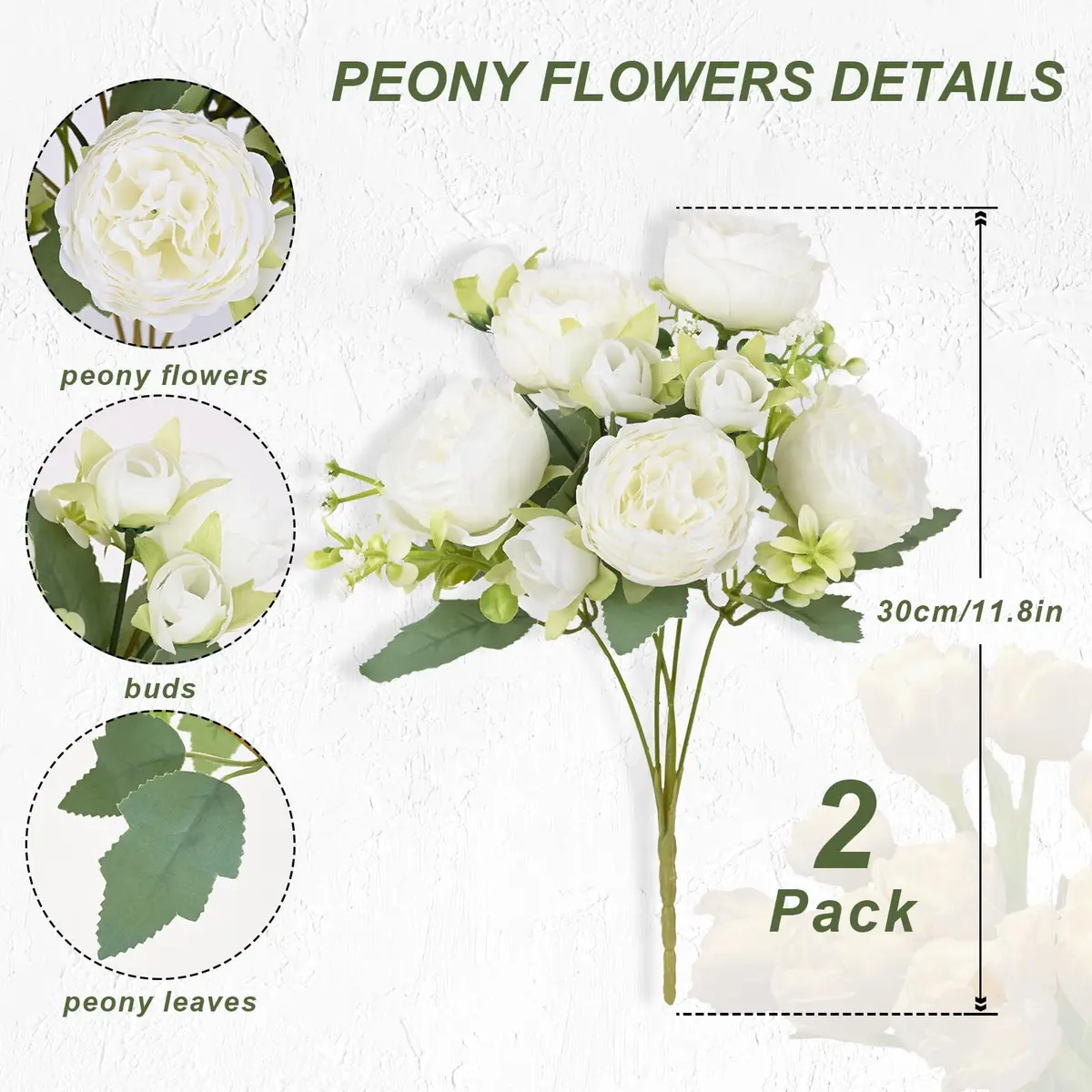 MARTINE MALL White Artificial Peonies Flowers | Silk Fake Bouquet for Home & Wedding Decor - view 4