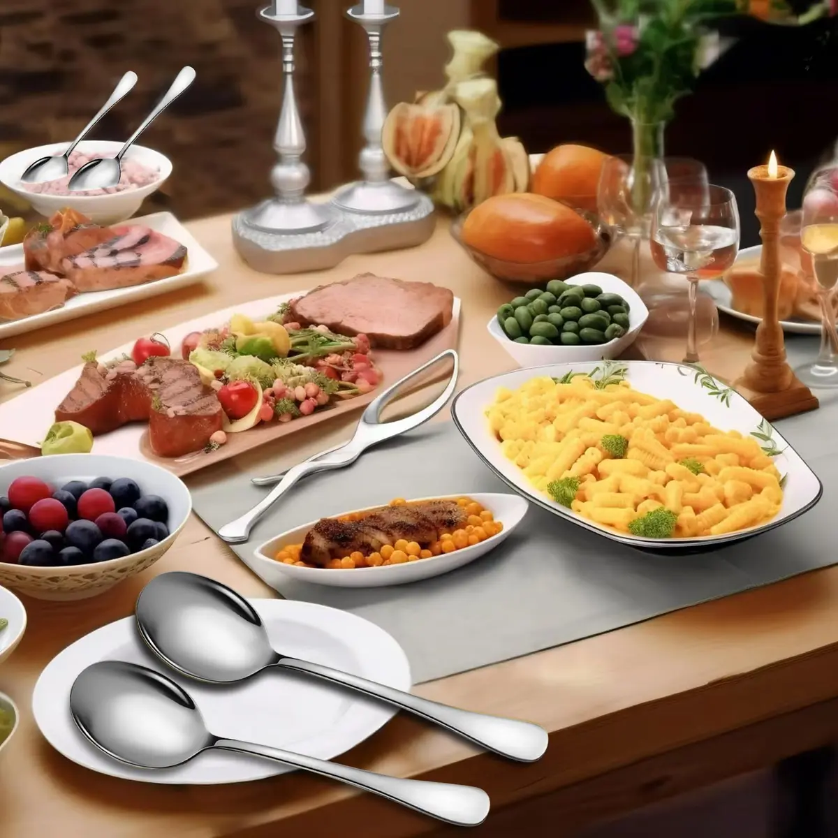 KEYOXY Serving Spoons Set, 8PCS, 10-Inch | Food-Grade Stainless Steel for Parties & Daily Use - view 6