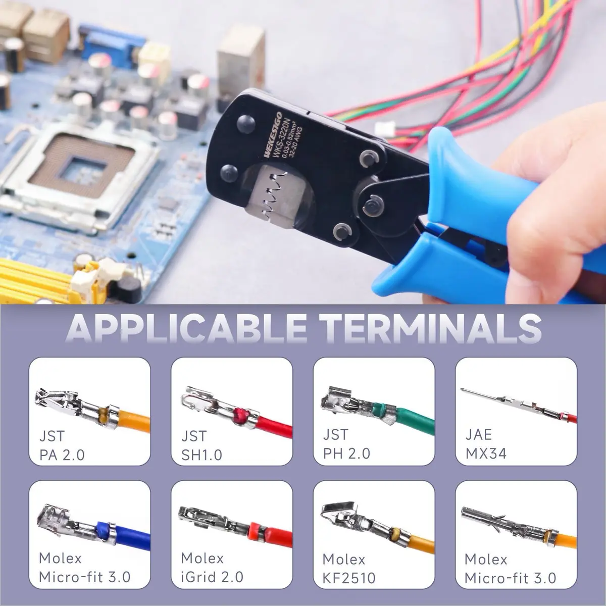 Wekesigo Micro Connector Pin Crimping Tool 0.03-0.52mm² | Ratcheting Crimper for Molex, JST, JAE open barrel terminals - view 7