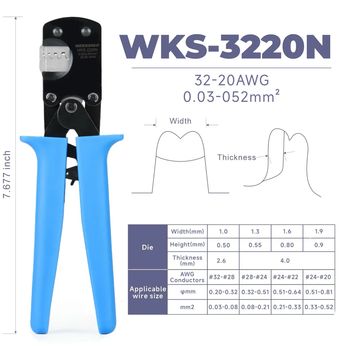 Wekesigo Micro Connector Pin Crimping Tool 0.03-0.52mm² | Ratcheting Crimper for Molex, JST, JAE open barrel terminals - view 2
