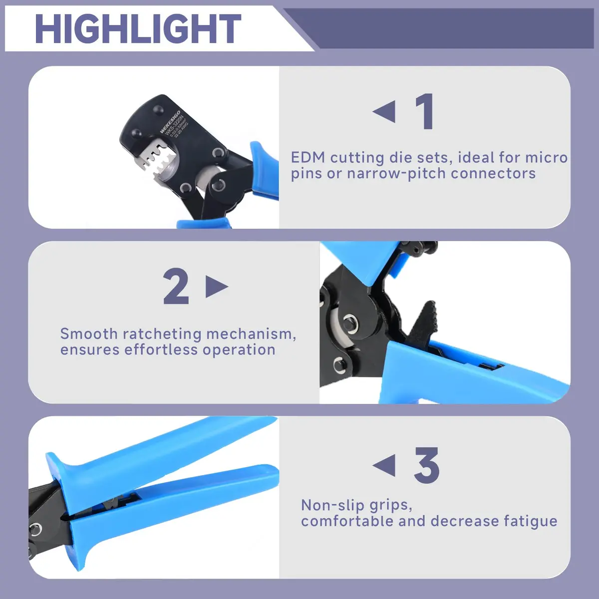 Wekesigo Micro Connector Pin Crimping Tool 0.03-0.52mm² | Ratcheting Crimper for Molex, JST, JAE open barrel terminals - view 4