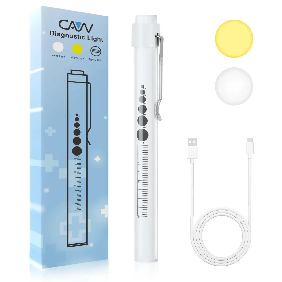 CAVN Rechargeable LED Pen Light with Pupil Gauge & Ruler | 10cm (4in) | White - main product image