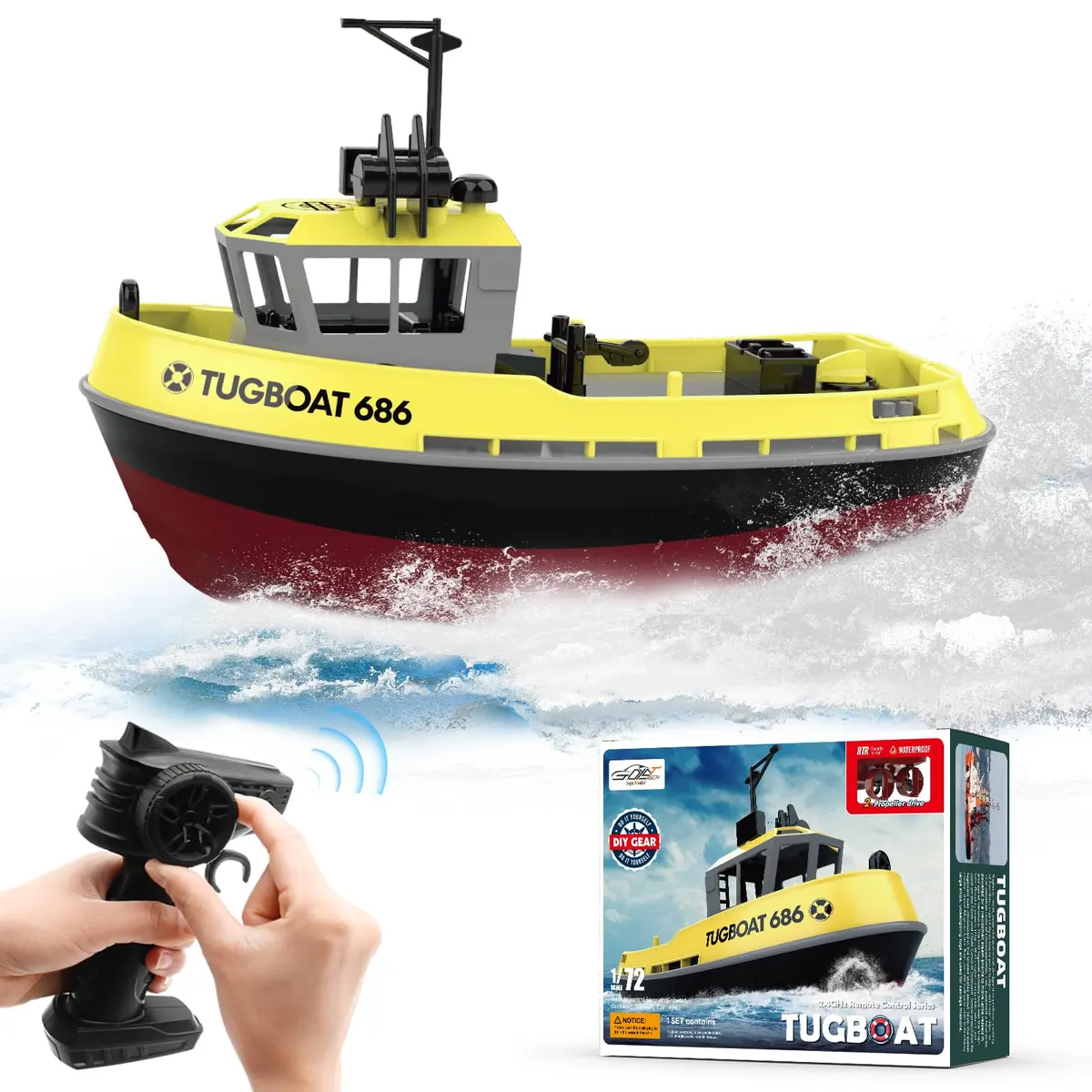 Losbenco RC Boat 1/72 Scale | High-Speed Remote Control Tugboat with 40 Mins Play - main product image