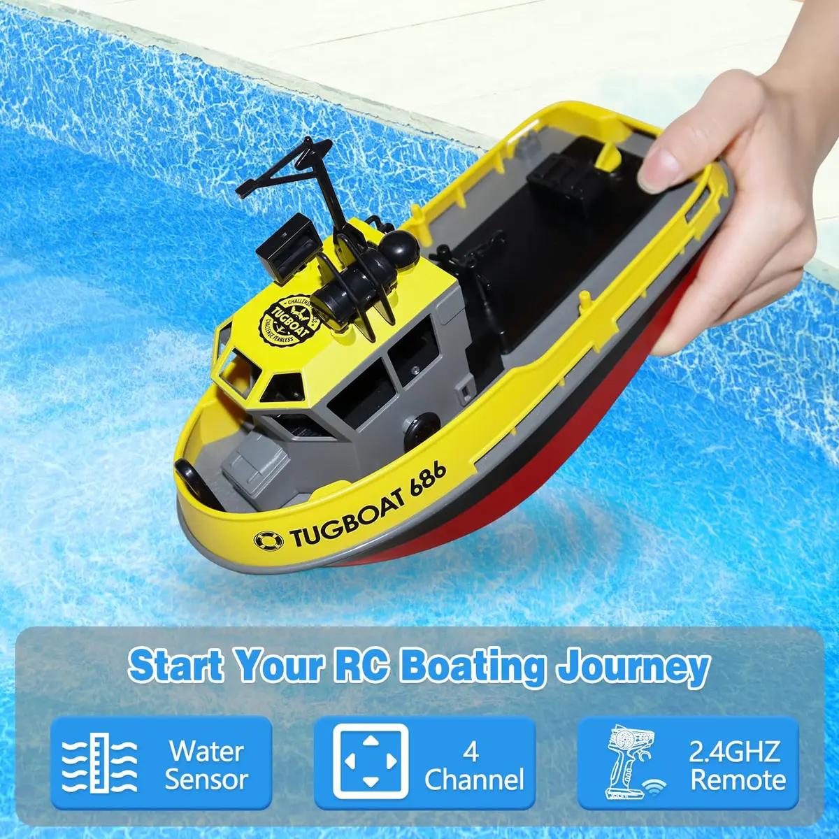 Losbenco RC Boat 1/72 Scale | High-Speed Remote Control Tugboat with 40 Mins Play - view 5