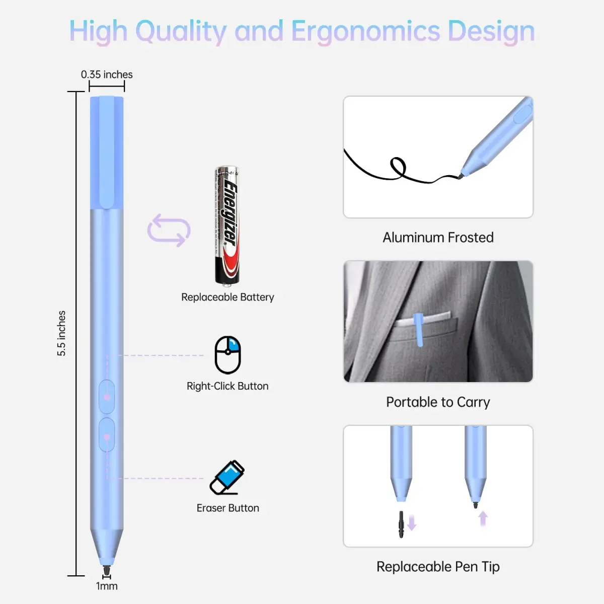 hacey Stylus Pen for HP Omnibook X Flip, Envy/Pavilion/Spectre x360, Sapphire | 1024 Pressure Levels - view 7