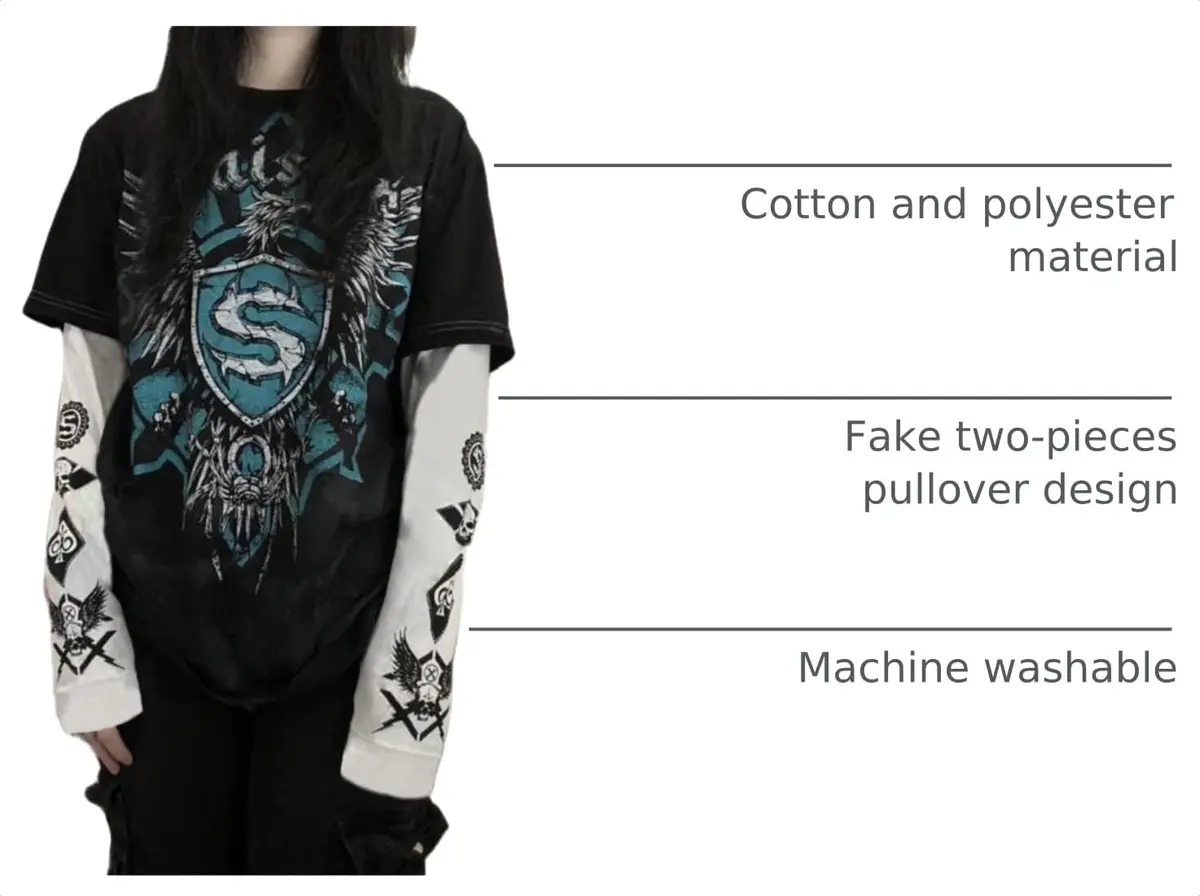 GGOOB Gothic Shirt Fake Two-Piece Long Sleeve Top | Gothic Style, Blue, Medium - view 4