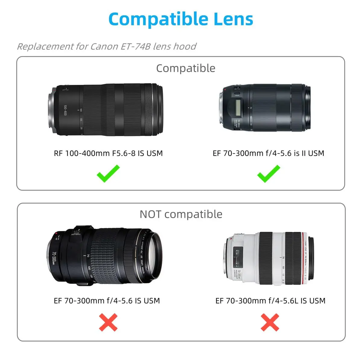 Keabroir Lens Hood Shade for Canon RF 100-400mm & EF 70-300mm Lenses | Reversible Bayonet Mount for 67mm Filter - view 2