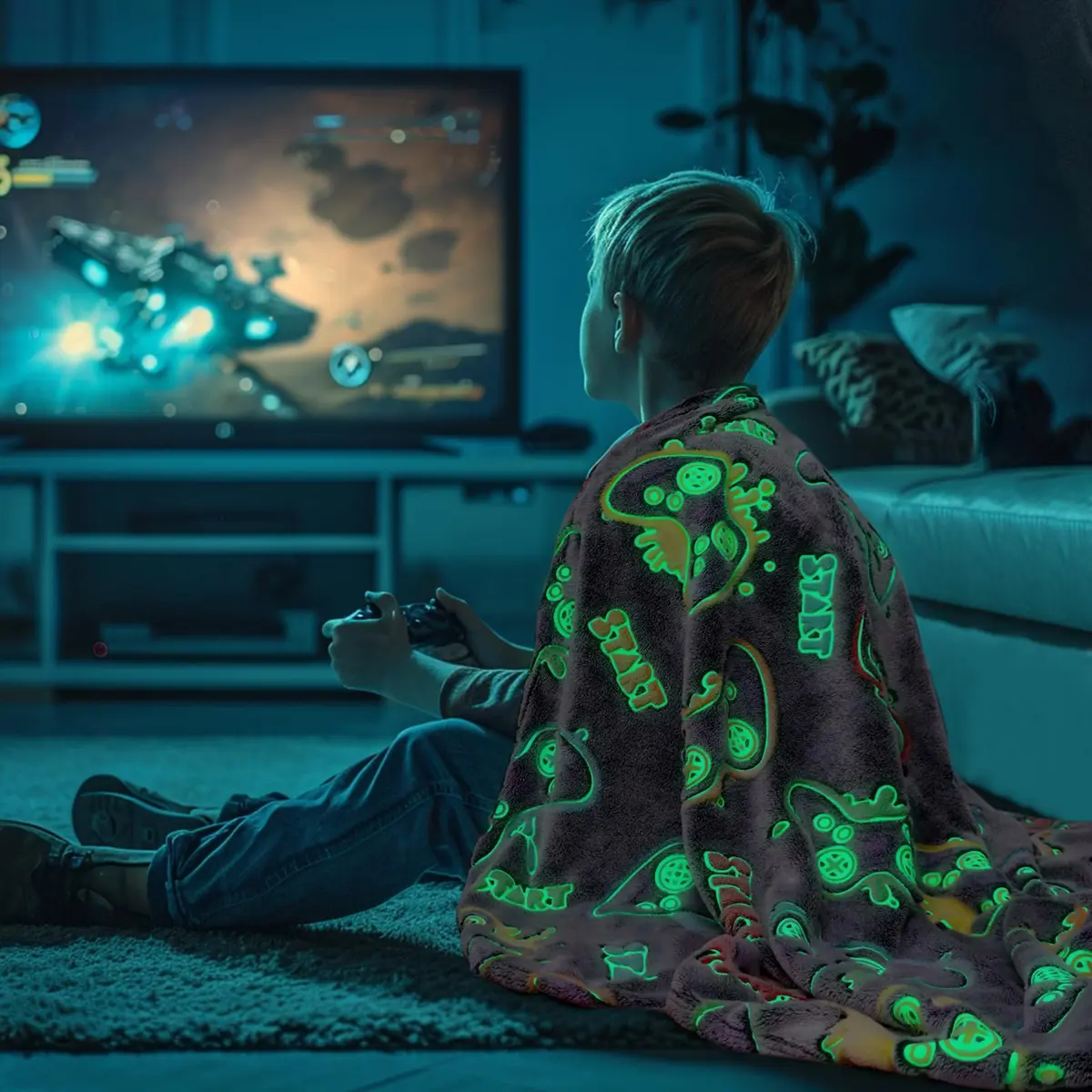 KIVEE Gaming Blanket 50" x 60" | Glow in The Dark Gamer Gift for Boys & Teens - view 2