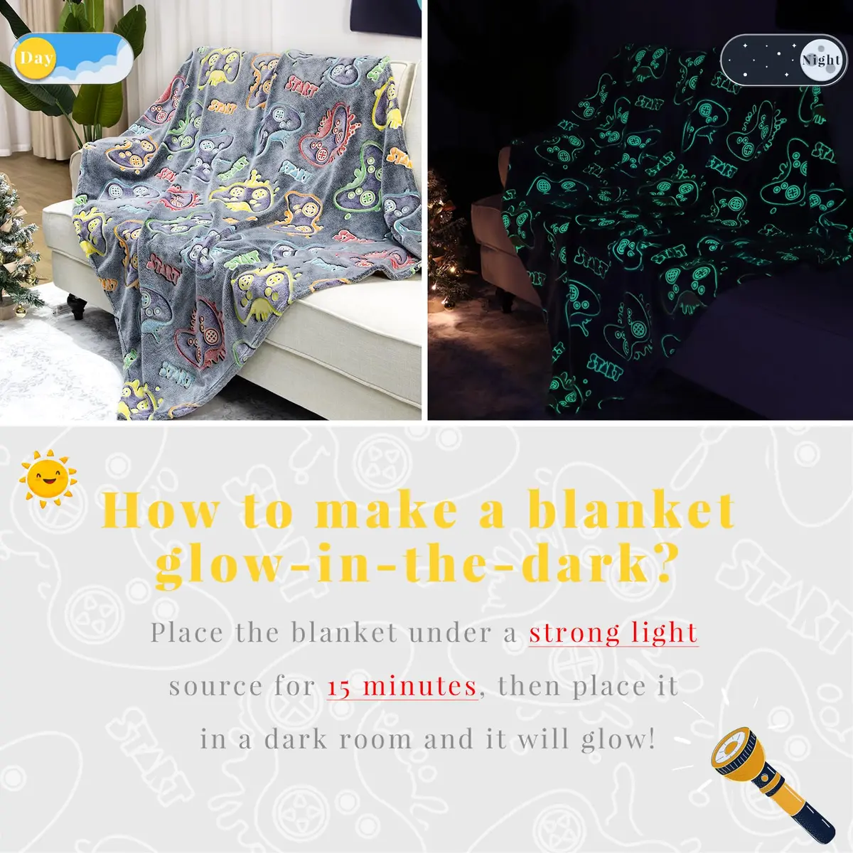 KIVEE Gaming Blanket 50" x 60" | Glow in The Dark Gamer Gift for Boys & Teens - view 3