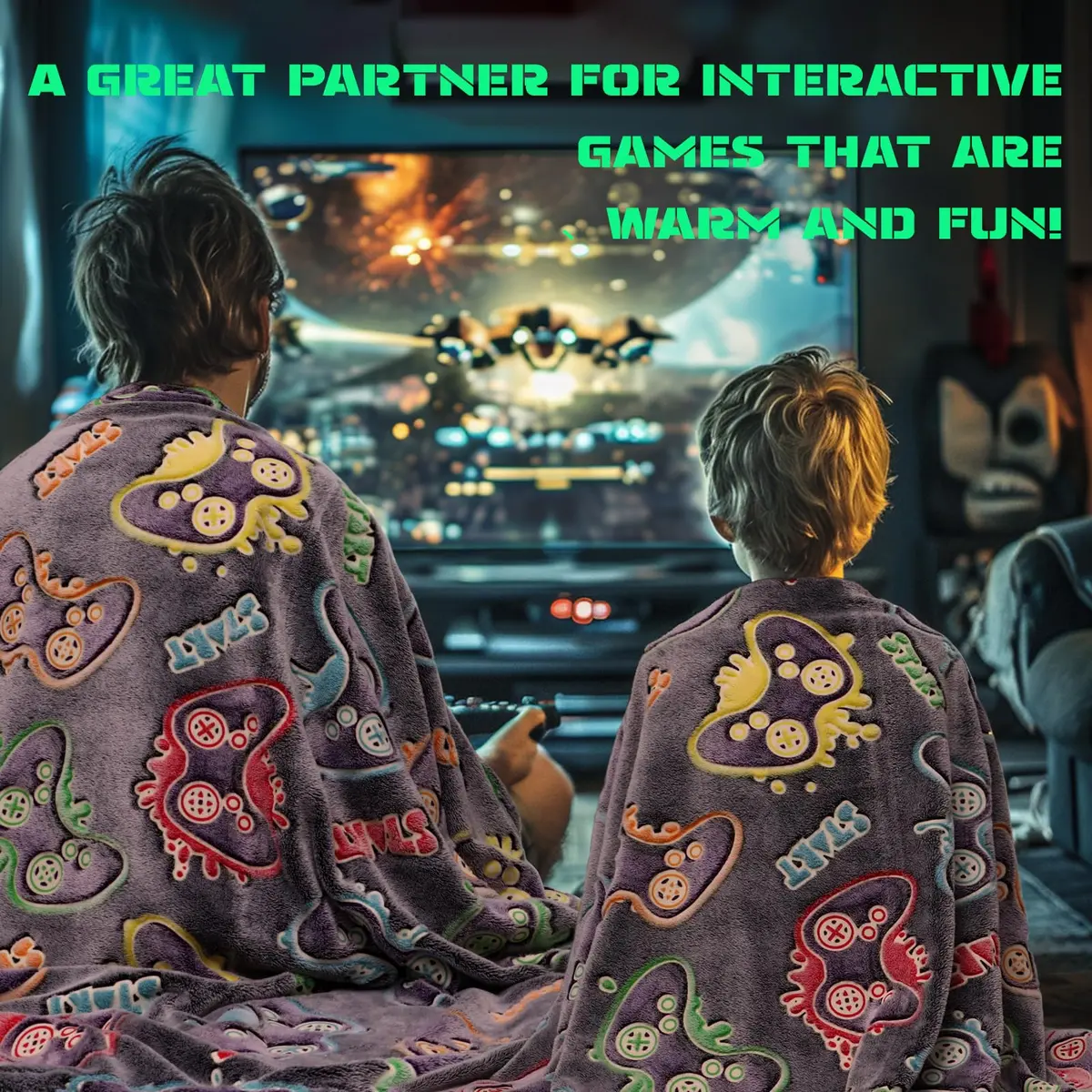 KIVEE Gaming Blanket 50" x 60" | Glow in The Dark Gamer Gift for Boys & Teens - view 4