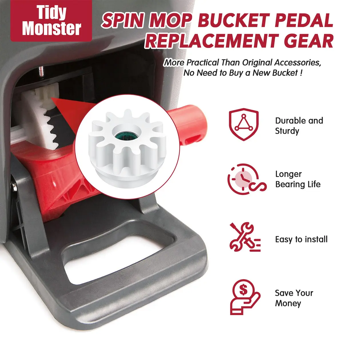 Tidy Monster Pedal Bearing Replacement for OCedar Mop Bucket 2 Pack | Easy Fix for Spin Mop System - view 2