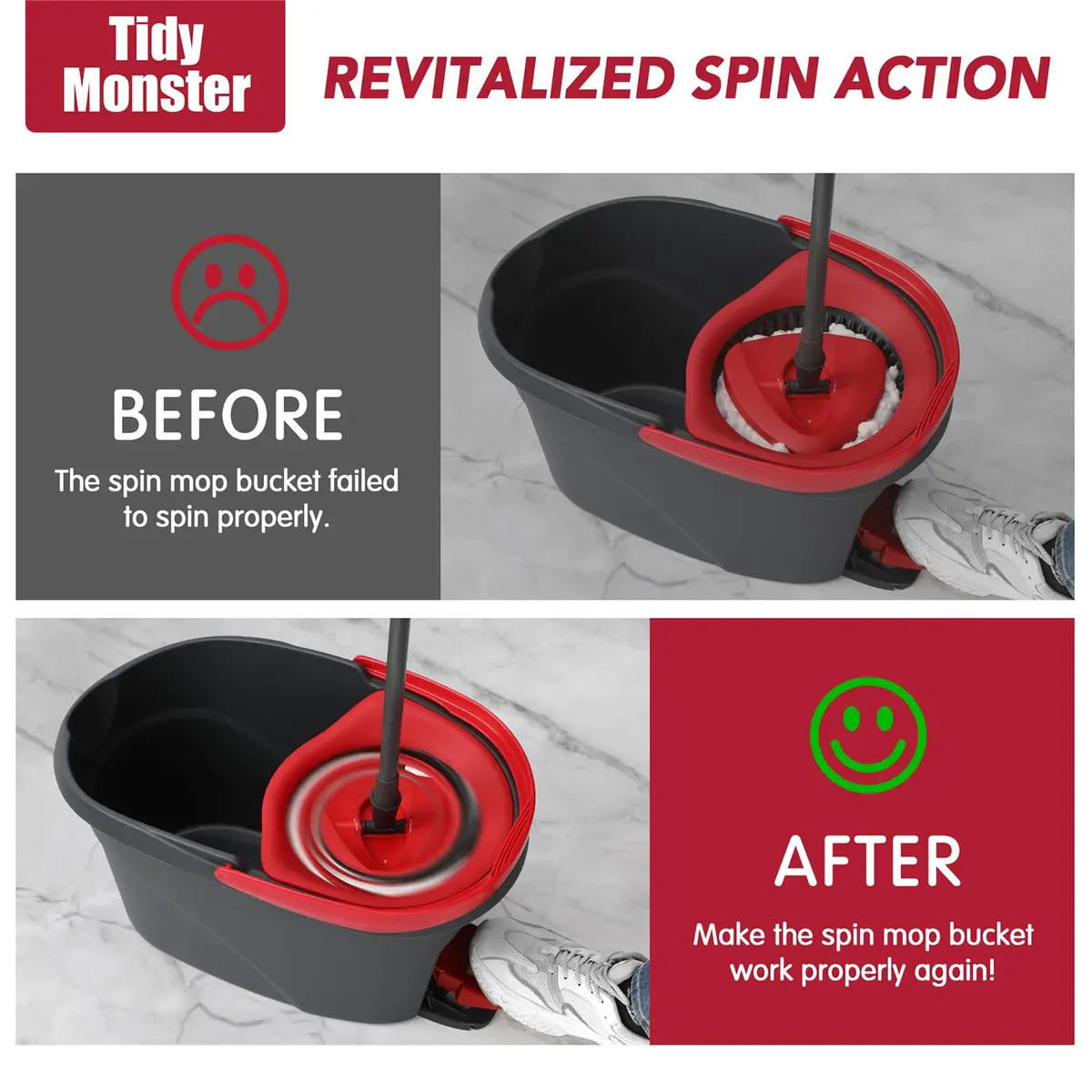 Tidy Monster Pedal Bearing Replacement for OCedar Mop Bucket 2 Pack | Easy Fix for Spin Mop System - view 3
