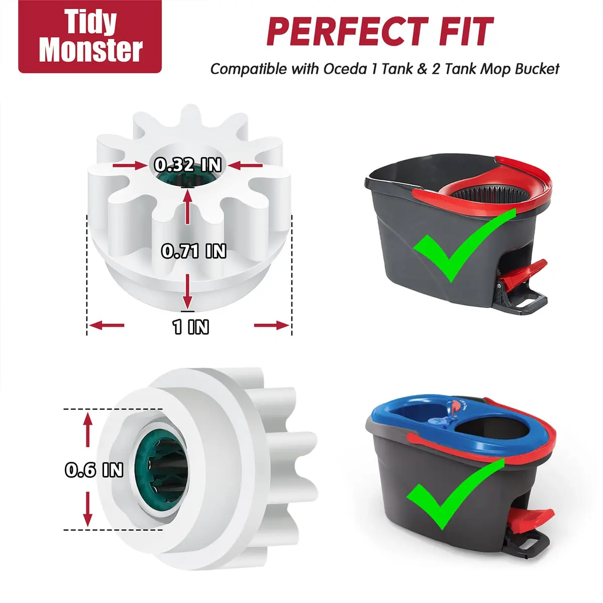 Tidy Monster Pedal Bearing Replacement for OCedar Mop Bucket 2 Pack | Easy Fix for Spin Mop System - view 4