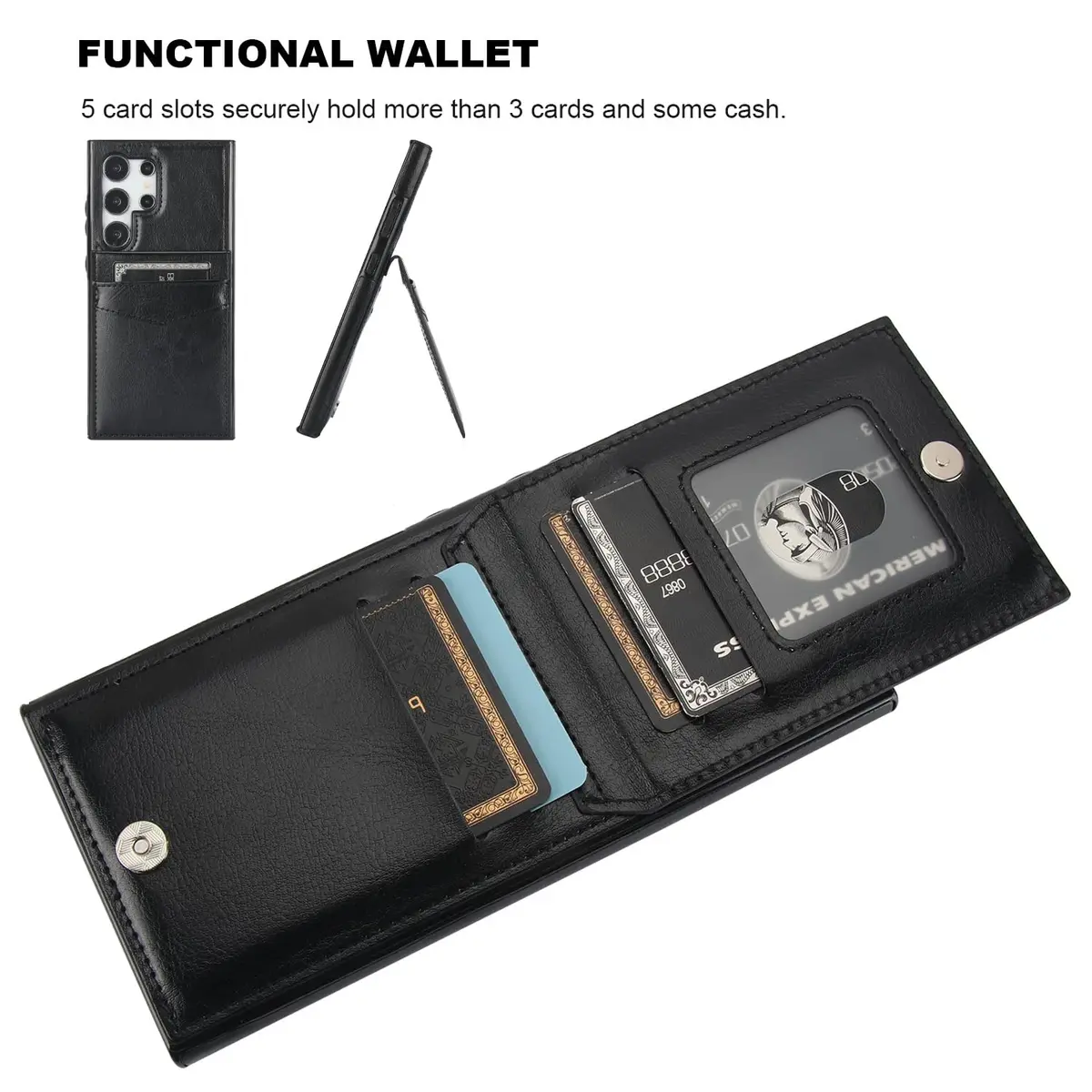 KIHUWEY Samsung Galaxy S24 Ultra Wallet Case with Credit Card Holder | Premium Leather Flip Cover with Kickstand & Full Protection - view 4