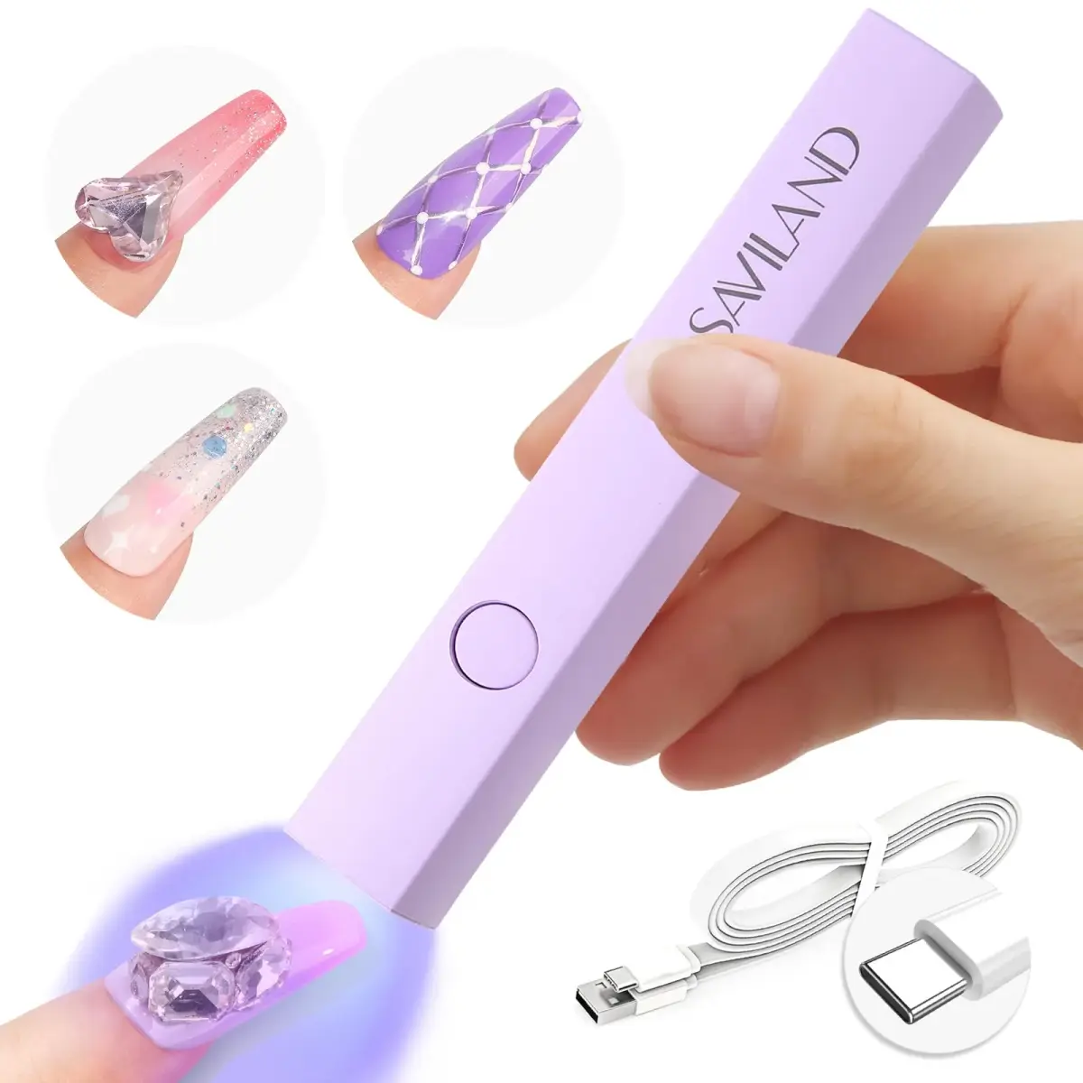 SAVILAND Handheld UV LED Nail Lamp Purple | Portable Rechargeable for Gel Polish Curing - main product image