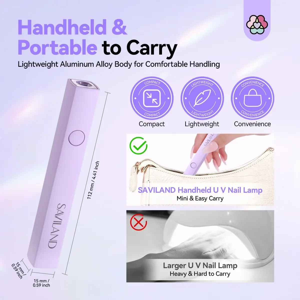 SAVILAND Handheld UV LED Nail Lamp Purple | Portable Rechargeable for Gel Polish Curing - view 7