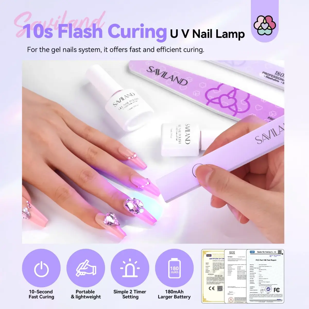 SAVILAND Handheld UV LED Nail Lamp Purple | Portable Rechargeable for Gel Polish Curing - view 2